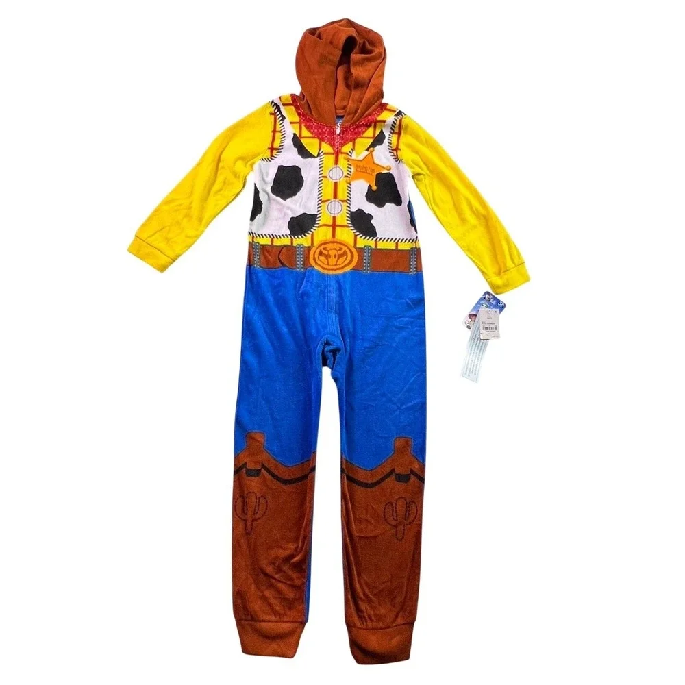 Disney Toy Story Woody Kids Hooded One Piece Pajamas Union Suit Blue Yellow S